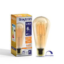 Load image into Gallery viewer, BRAYTRON ADVANCE E27 FILAMENT LED BULB ST64-DIMMABLE 6W 2200K
